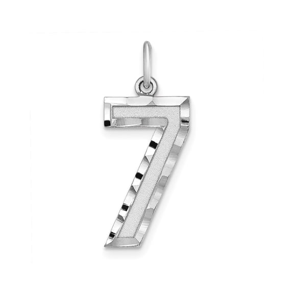 Sterling Silver Number 7 Pendant Charm for Necklace or Bracelet, Polished and Textured Unisex Jewelry, Lucky Spiritual Symbol for Men and Women, Modern Numeric Accessory
