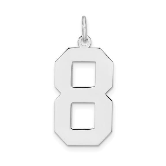 Sterling Silver Number 8 Pendant Charm for Necklace or Bracelet, Unisex Bold Block Font Jewelry Symbolizing Infinity, Balance, Lucky Number, Sports Style for Men and Women