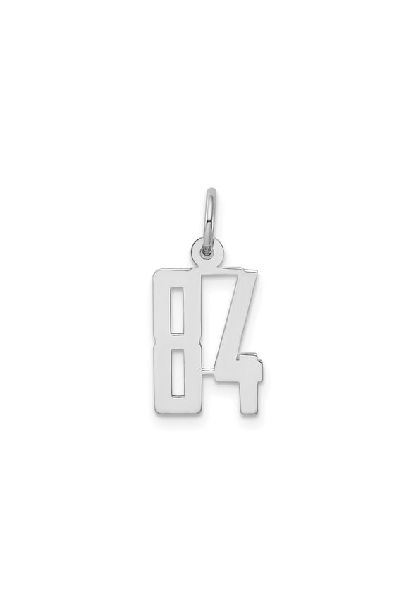 Sterling Silver Number 84 Pendant Charm with Polished Block Style for Men and Women, Unisex Athletic Jewelry for Necklaces or Bracelets, Sporty Design for Team Pride or Commemorative Wear