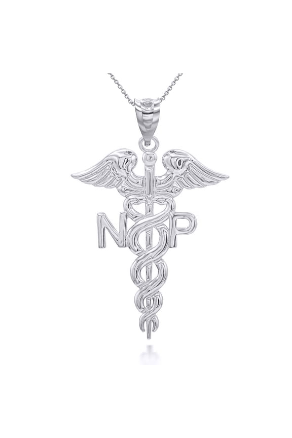 Sterling Silver Nurse Practitioner NP Caduceus Pendant Necklace, 18"