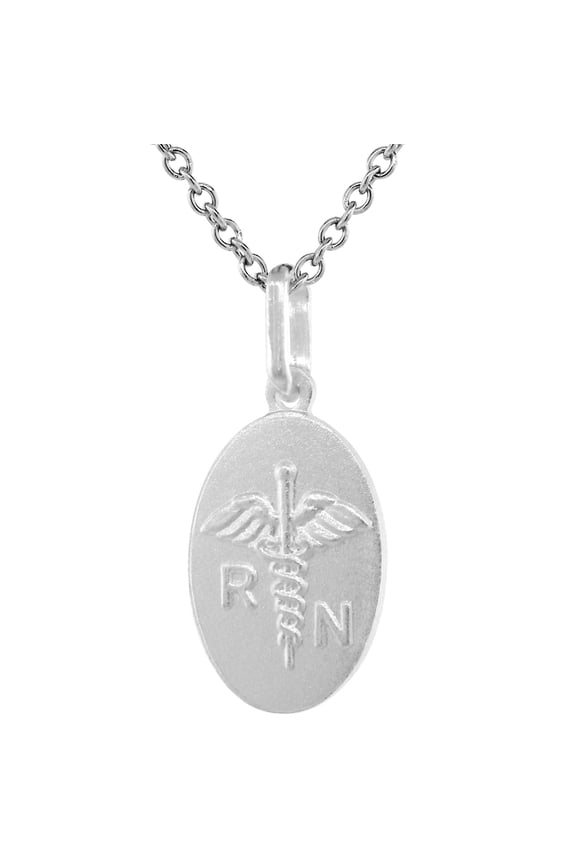 Sterling Silver Nursing Symbol Caduceus Necklace with 24 inch Surgical Steel Chain Italy, 3/4 inch,
