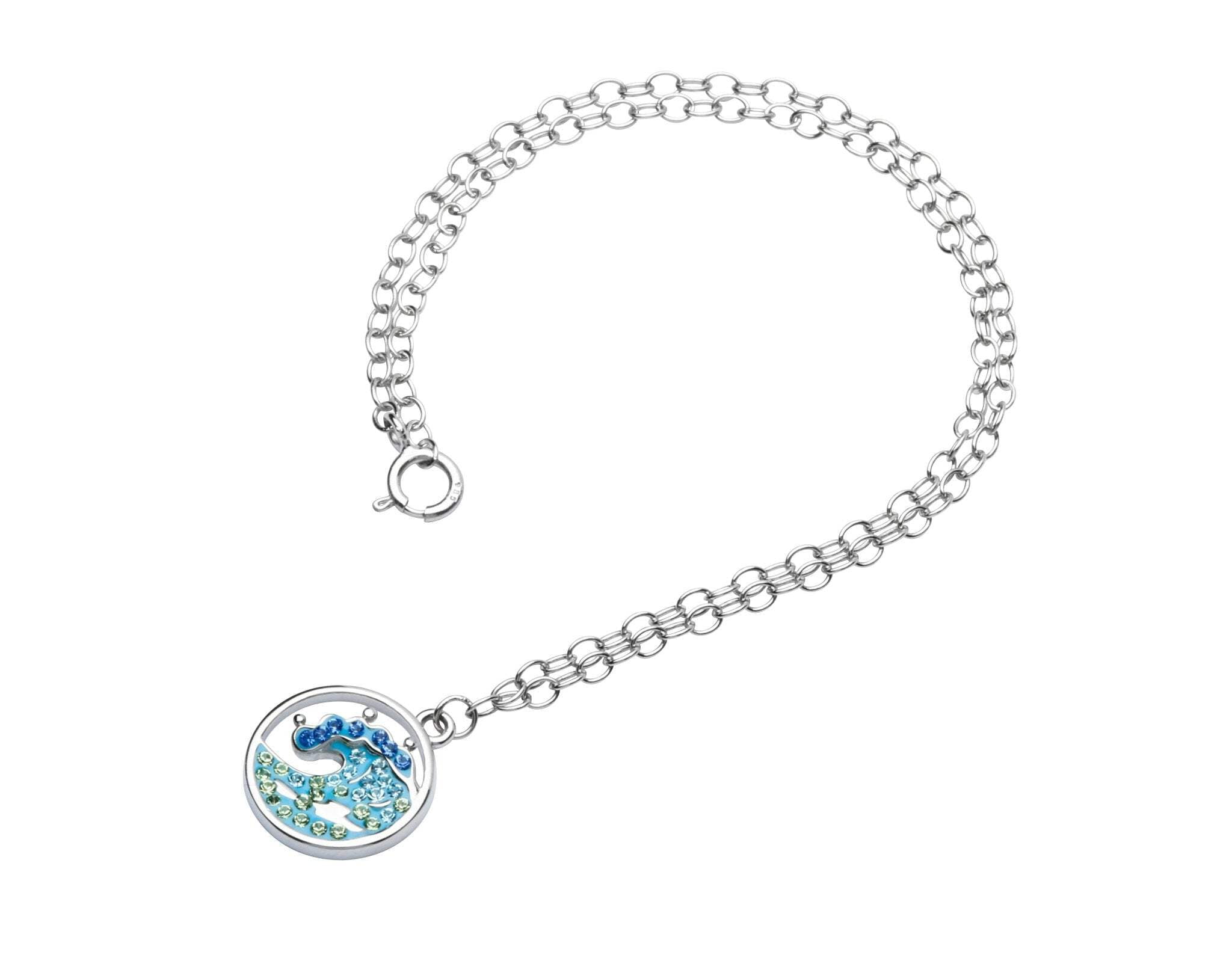 Sterling Silver Ocean Wave Anklet with Turquoise Crystals