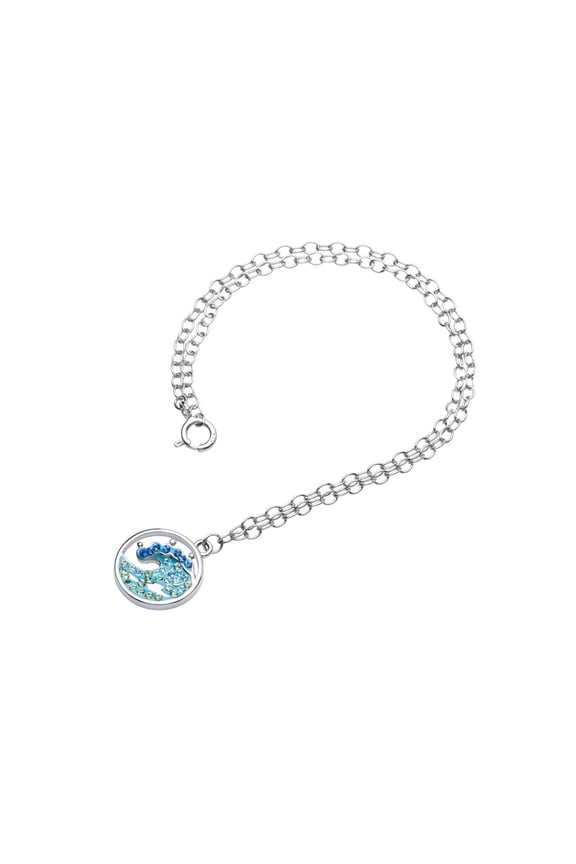 Sterling Silver Ocean Wave Anklet with Turquoise Crystals