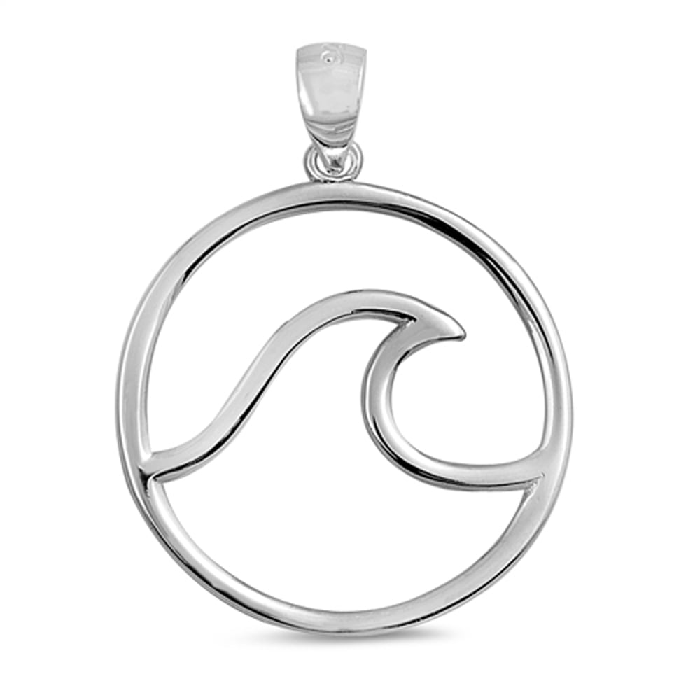 Sterling Silver Ocean Wave Pendant Cutout Beach Surfer Nautical Charm 925 New Jewelry Female Unisex