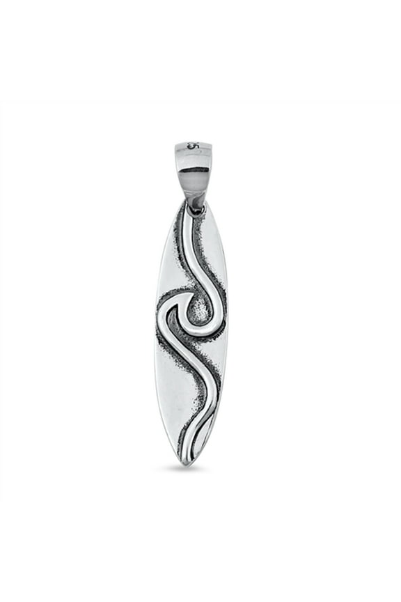 Sterling Silver Ocean Wave Surfboard Pendant Beach Surf Tropical Swim Charm 925 Jewelry Female