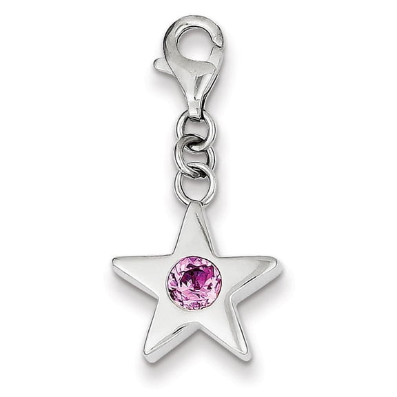 925 Sterling Silver Polished Fancy Lobster Closure October Cubic Zirconia Star Charm 31x14mm Wide Pendant Necklace for W