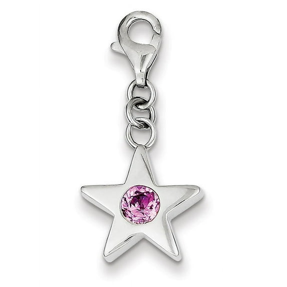 925 Sterling Silver Polished Fancy Lobster Closure October Cubic Zirconia Star Charm 31x14mm Wide Pendant Necklace for W