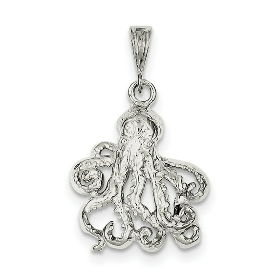 925 Sterling Silver Solid Textured Polished Octopus Charm 26x22mm Wide Pendant Necklace for Women