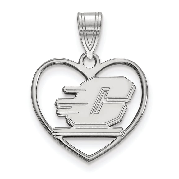 Sterling Silver Official Licensed Collegiate Central Michigan University (CMU) Pendant in Heart