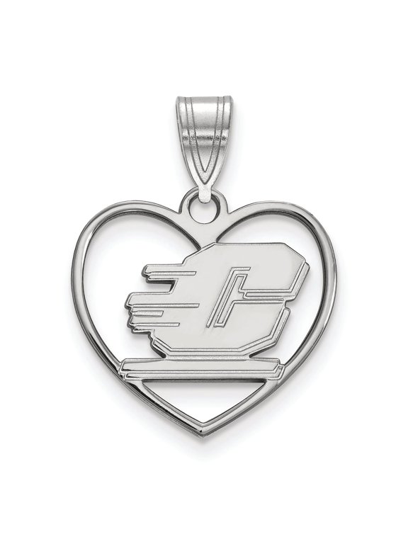 Sterling Silver Official Licensed Collegiate Central Michigan University (CMU) Pendant in Heart