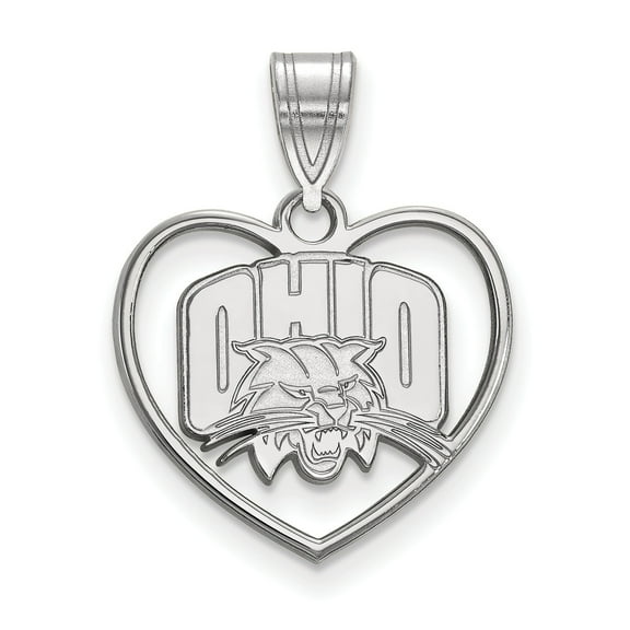 Sterling Silver Official Licensed Collegiate Ohio University (OU) Pendant in Heart