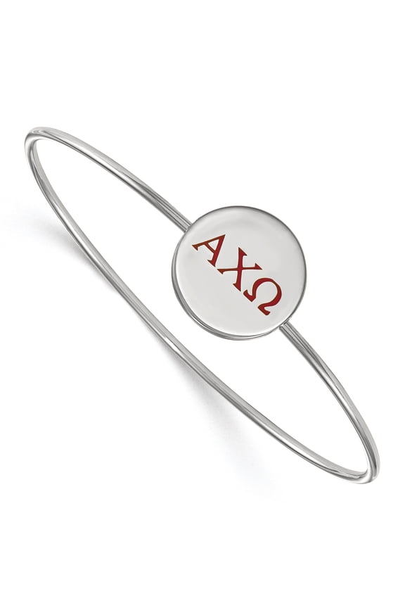 Sterling Silver Official Licensed Greek Sororities 7in Alpha Chi Omega (???) Enameled Slip-on Bangle