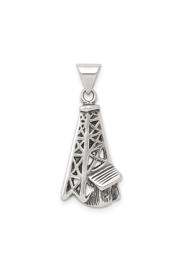 Sterling Silver Oil Derrick Pendant Necklace for Men or Unisex, Industrial Drilling Rig Symbol, Energy Sector Jewelry for Petroleum Engineers and Oilfield Professionals