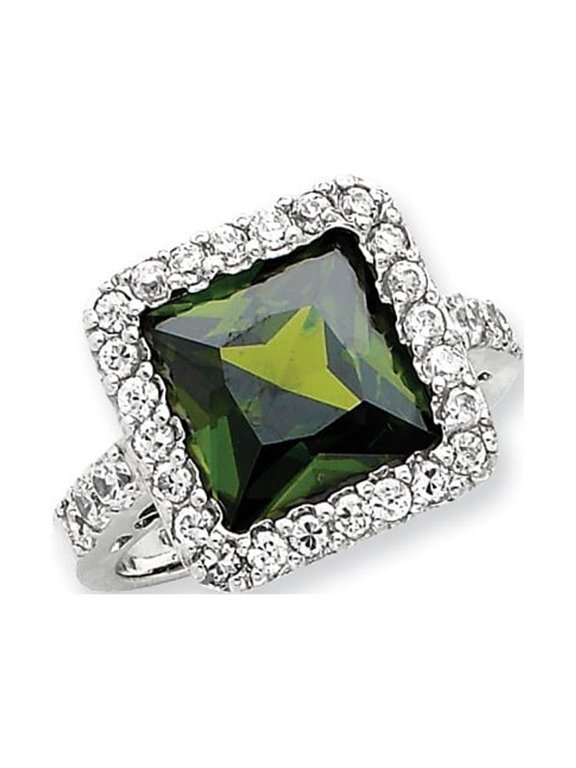 Sterling Silver Olive Cubic Zirconia Ring - Size 6 - Measures 15.75mm Wide