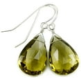 thumbnail image 1 of Sterling Silver Olive Green Smoky Quartz Earrings Faceted Briolette X Large Pear Shaped Drops Designed for Adult Women, 1 of 4