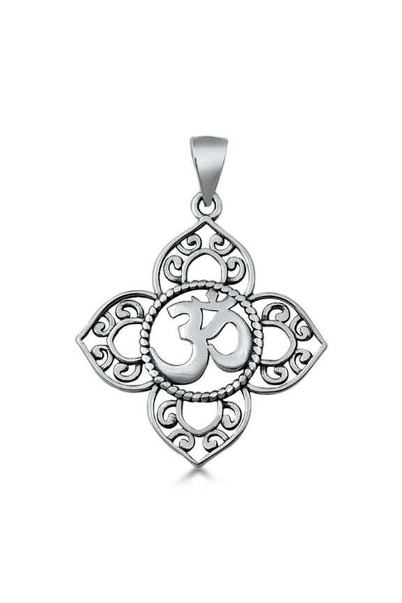 Sterling Silver Om Symbol Pendant Flower Lotus Filigree Swirl Cutout Charm 925 Jewelry Female Unisex