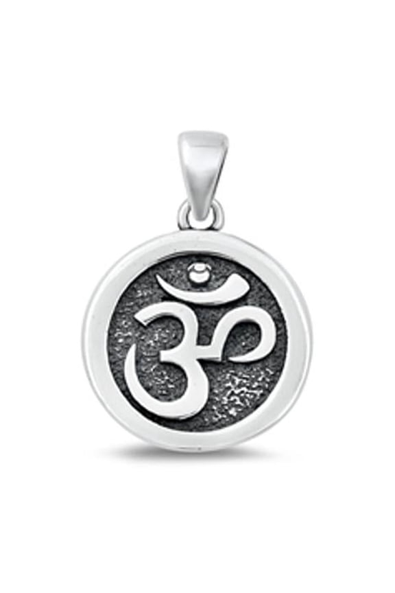 Sterling Silver Om Symbol Pendant Oxidized Medallion Circle Round Harmony Charm Jewelry Female