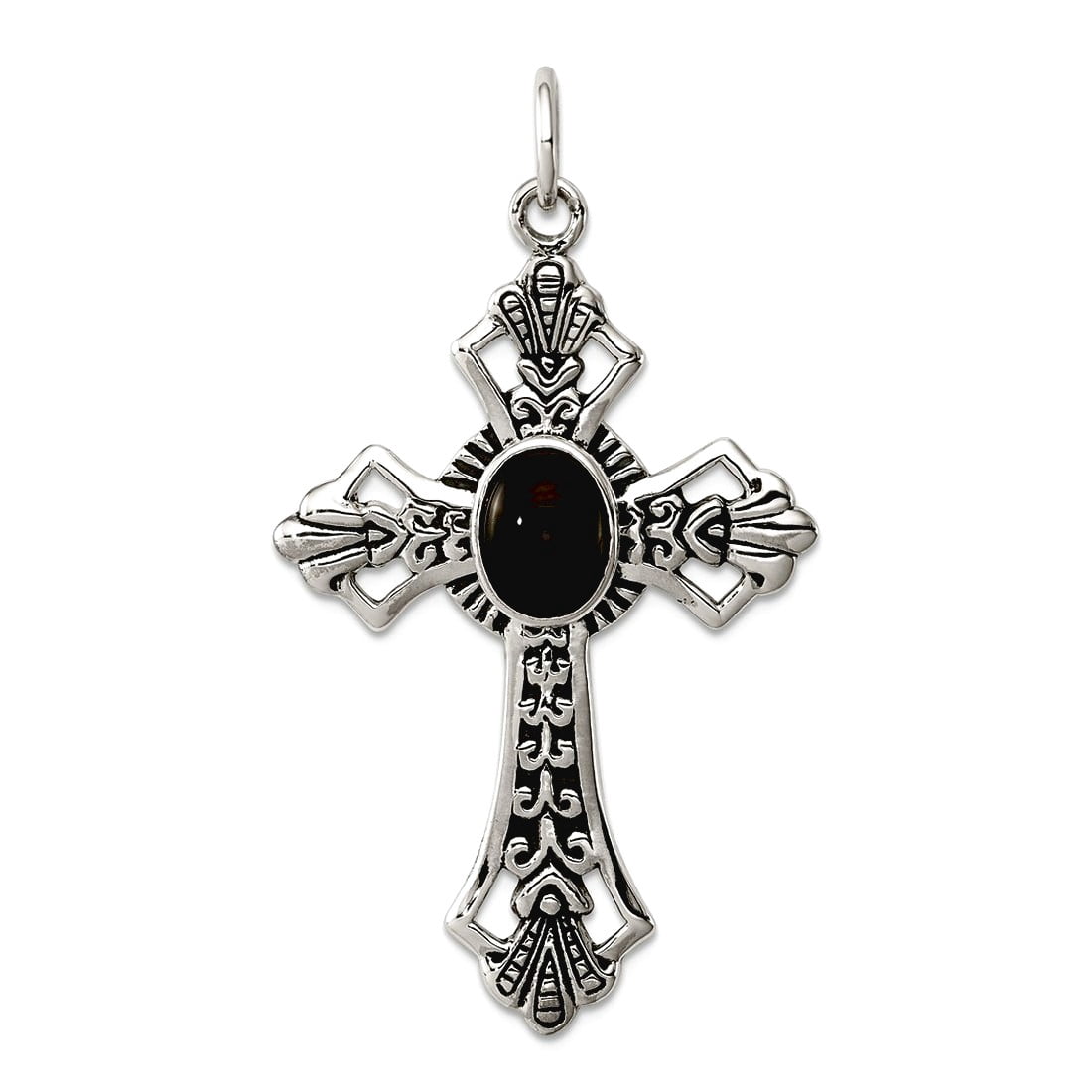 925 Sterling Silver Faith Cross Pendant - Oxidized Simulated Onyx Cross 43x27mm, Polished Back, No Chain Included - View #4