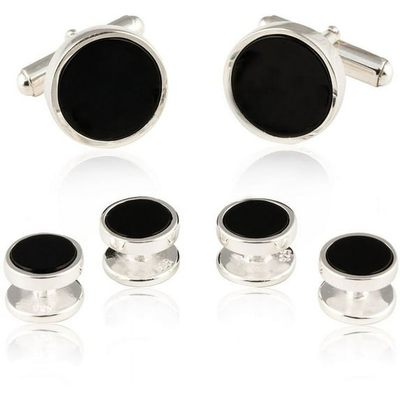 Sterling Silver Onyx Cufflinks & Studs