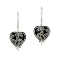 thumbnail image 1 of Sterling Silver & Onyx Heart Drop Earrings, 1 of 1