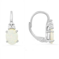 Sterling Silver Opal & Cubic Zirconia Leverback Earrings