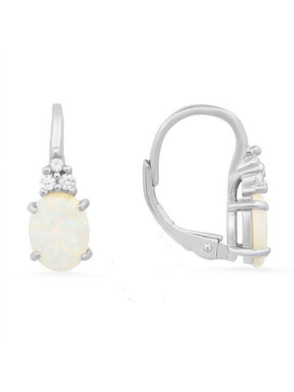 Sterling Silver Opal & Cubic Zirconia Leverback Earrings