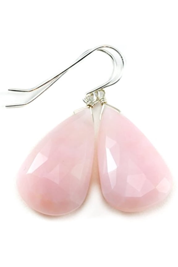Sterling Silver Opal Earrings Pink Faceted Large Long Teardrop Dangle Style Tear Drop Designed for Adult Women