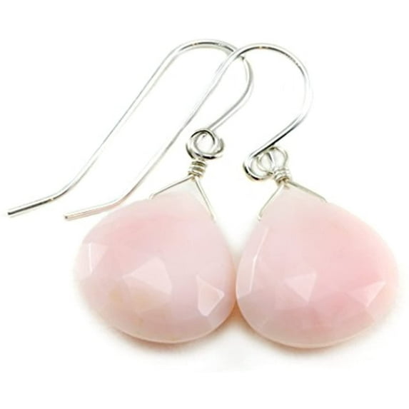 Sterling Silver Opal Earrings Pink Large Faceted Briolettes Heart Teardrops Simple Dangles Designed for Adult Women