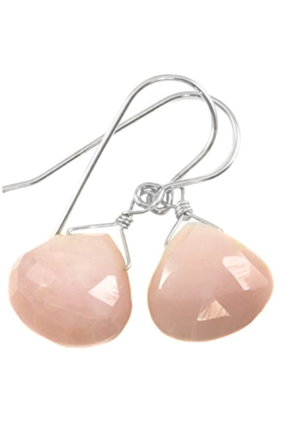 Sterling Silver Opal Earrings Soft Pink Faceted Heart Shaped Simple Dainty Drops Designed for Adult Women