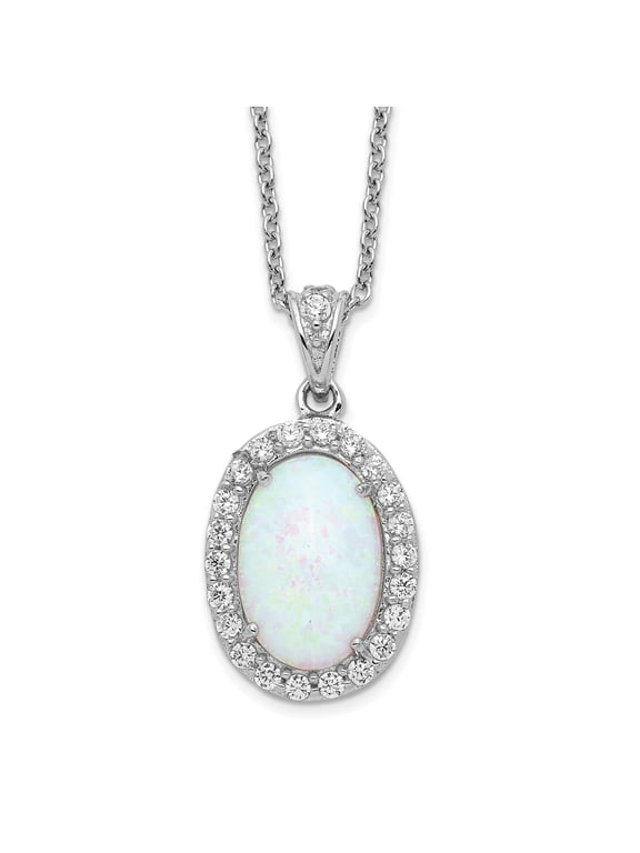 Opal Necklace Sterling Silver October Birthstone with Cubic Zirconia Accent Women's