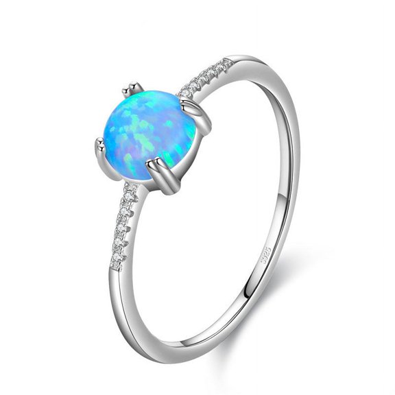 Womens Sterling Silver Ring with Opal Gemstone Inlay Geometric Design Ring 925 Silver Ring Seiko Technology Ring for Her Silver Jewelry Gift