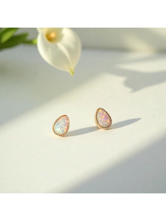 Sterling Silver Opal Stud Earrings for Women, Birthstone Stud Earrings, Oval/Round Shape Opal Earrings Hypoallergenic Jewelry Gift for Birthday Christmas
