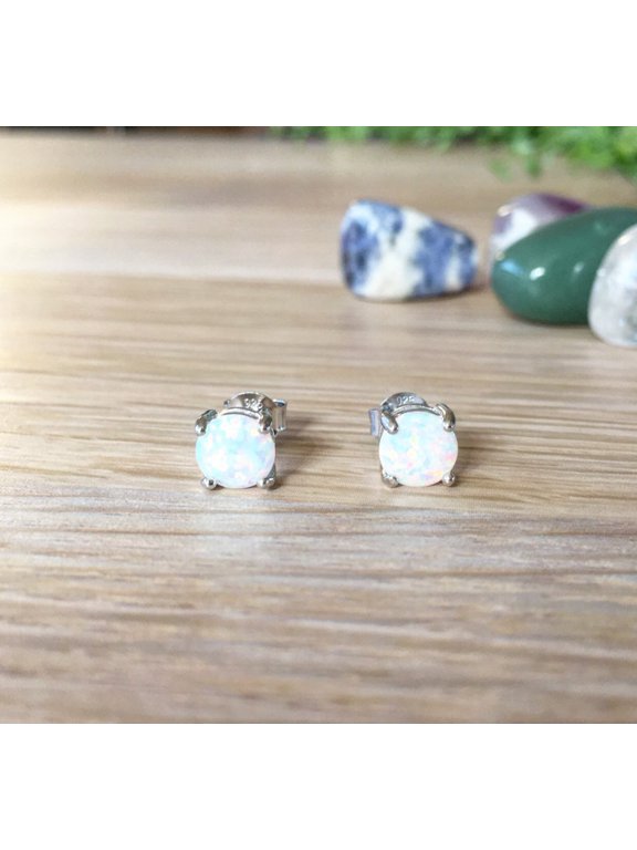 Sterling Silver Opal Stud Earrings for Women, Birthstone Stud Earrings, Oval/Round Shape Opal Earrings Hypoallergenic Jewelry Gift for Birthday Christmas
