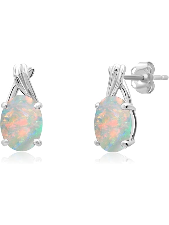 Oval White Opal Earrings 925 Sterling, Sterling Silver Stud Earring For Women