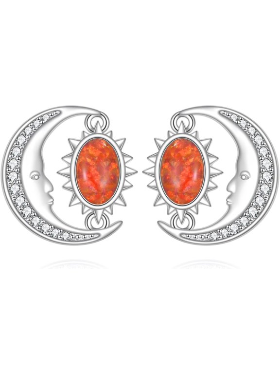 Sterling Silver Opal Stud Earrings for Women, Real s925 Silver Fire Red Opal Grape Vine Earring Studs for Ladies Mom Birthday Christmas