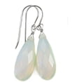 thumbnail image 1 of Sterling Silver Opalite Simulated Opal Earrings Faceted Long Cut Teardrops White Rainbow Iridescent Designed for Adult Women, 1 of 5