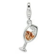 thumbnail image 1 of Amore La Vita  Sterling Silver Rhodium-plated Polished CZ Enameled Open Champagne Glass Charm with Fancy Lobster Clasp, 1 of 3