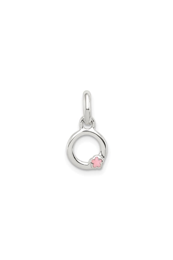 Sterling Silver Open Circle Charm Pendant with Pink Enamel Flower for Women, Dainty Floral Jewelry for Necklaces or Bracelets, Minimalist Feminine Symbolic Spring Style