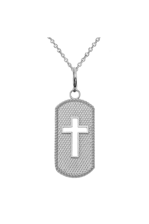Sterling Silver Open Cross Dog Tag Pendant Necklace (20 Inches)