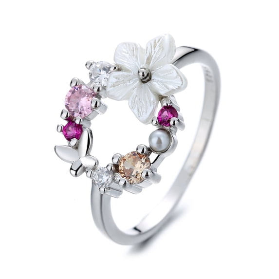 Sterling Silver Open Floral Ring with Crystals from Swarovski - Walmart.com