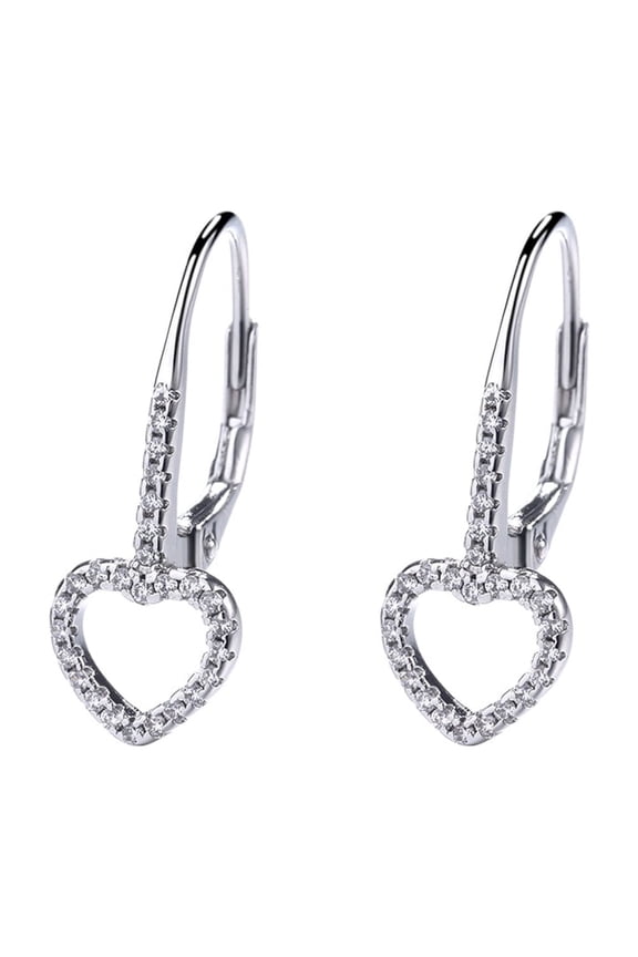 18k White Gold Open Heart Leverback Earrings with Crystals from Swarovski 18K White Gold Plated
