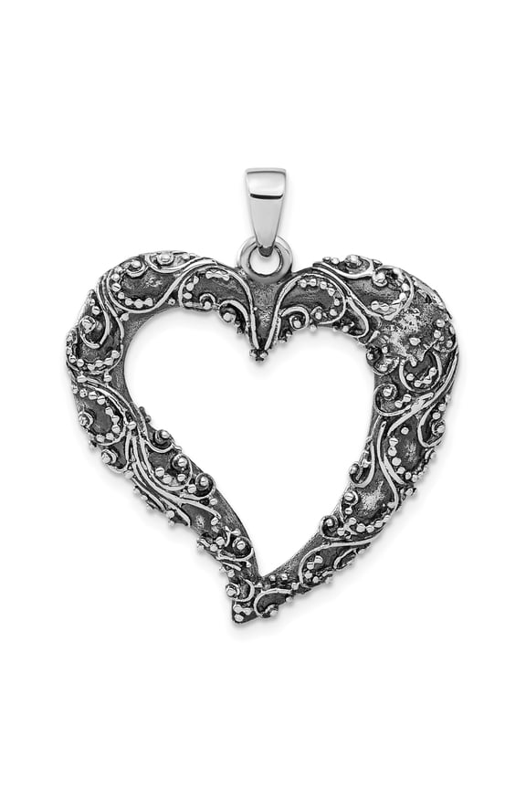 Sterling Silver Open Heart Pendant Necklace for Women, Vintage Filigree Design with Ornate Scrollwork, Romantic Symbolic Jewelry, Antique Victorian Inspired Style for Everyday Wear