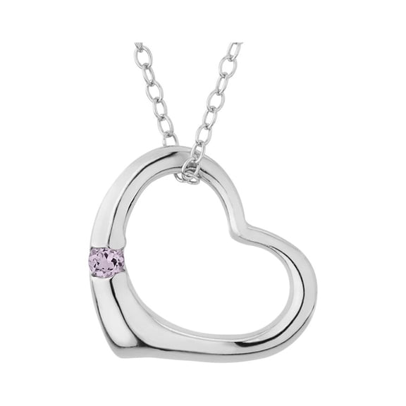 Sterling Silver Open Heart Pendant Necklace with Pink Amethyst with chain for Women