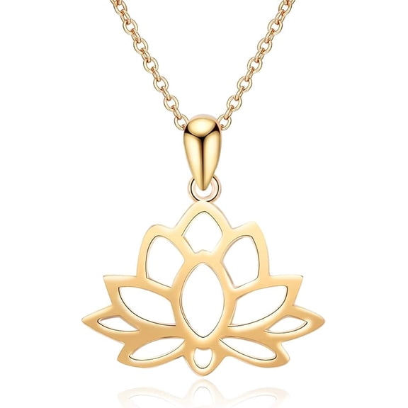 Sterling Silver Open Lotus Flower Pendant Necklace Women Yoga Jewelry for Women