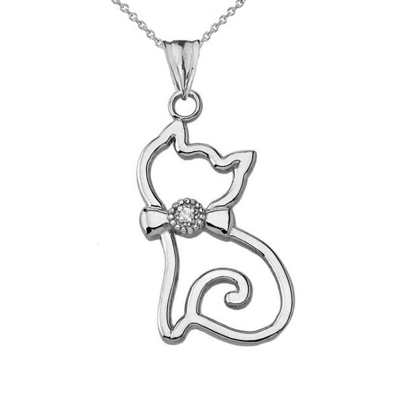 Sterling Silver Openwork Diamond Cat Pendant Necklace, 20"