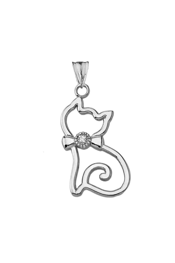 Sterling Silver Openwork Diamond Cat Pendant