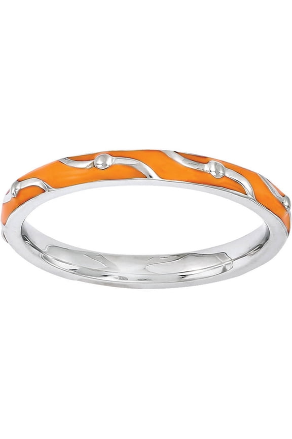 Sterling Silver Orange Enamel Ring
