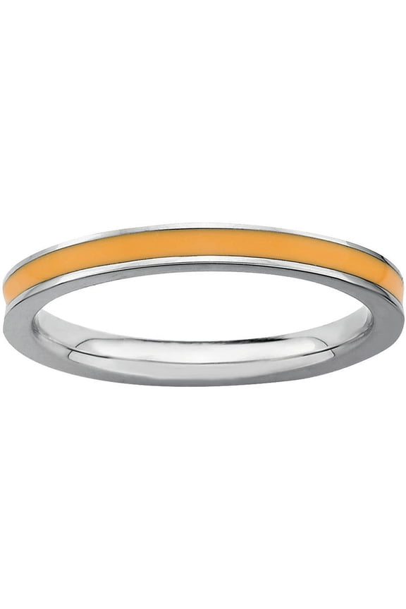 Sterling Silver Orange-Enameled 2.25mm Ring
