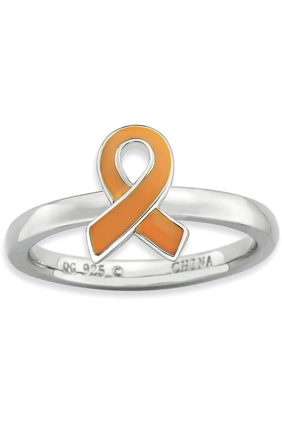 Sterling Silver Orange Enameled Awareness Ribbon Ring