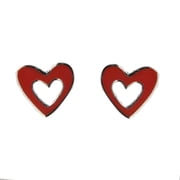 Sterling Silver Orange enamel Open Heart post earrings